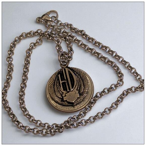 HARLEY DAVIDSON MOTORCYCLES Pendant Necklace HD Bar & Shield Wings Rolo Chain - Picture 6 of 7